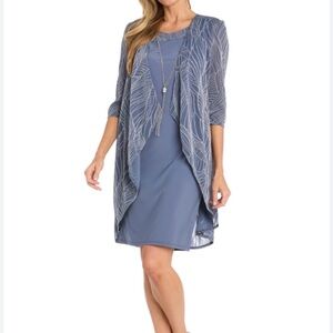 R&M Richards Blue Two-Piece Sheath Dress with Draped Overlay